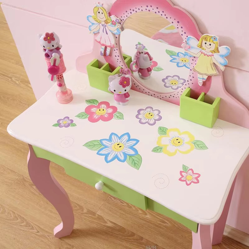 Kids Vanity Makeup Table with Mirror & Stool