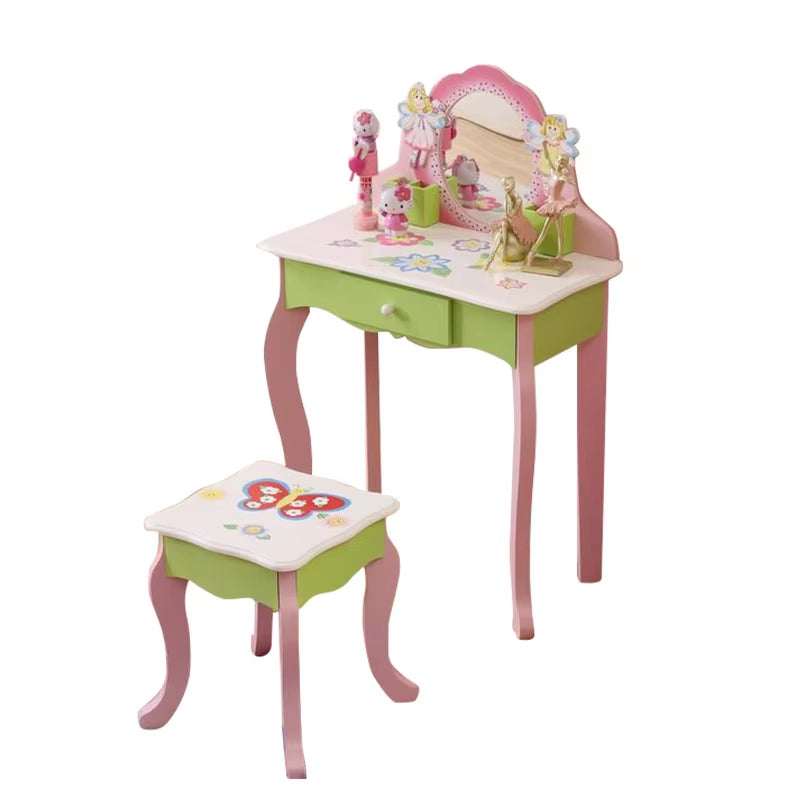 Kids Vanity Makeup Table with Mirror & Stool