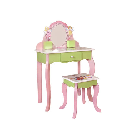 Kids Vanity Makeup Table with Mirror & Stool