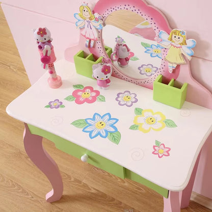 Kids Vanity Makeup Table with Mirror & Stool