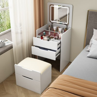 Compact Vanity Desk with Flip-Top Mirror & Storage