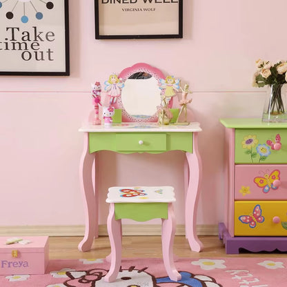 Kids Vanity Makeup Table with Mirror & Stool